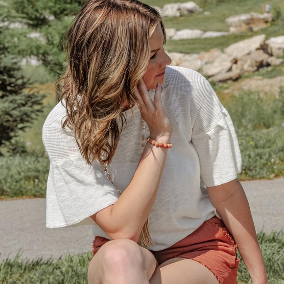 Knit Short Ruffle Sleeve Top - Picture 4 of 5